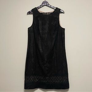 Ann Taylor LOFT Black Eyelet Lace Sheath A-Line Dress Tan Lining Size 10
